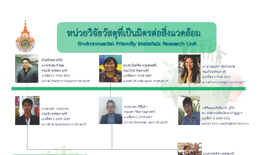 1.หน่วยวิจัยวัสดุที่เป็นมิตรต่อสิ่งแวดล้อม Environment Friendly Materials Research Unit